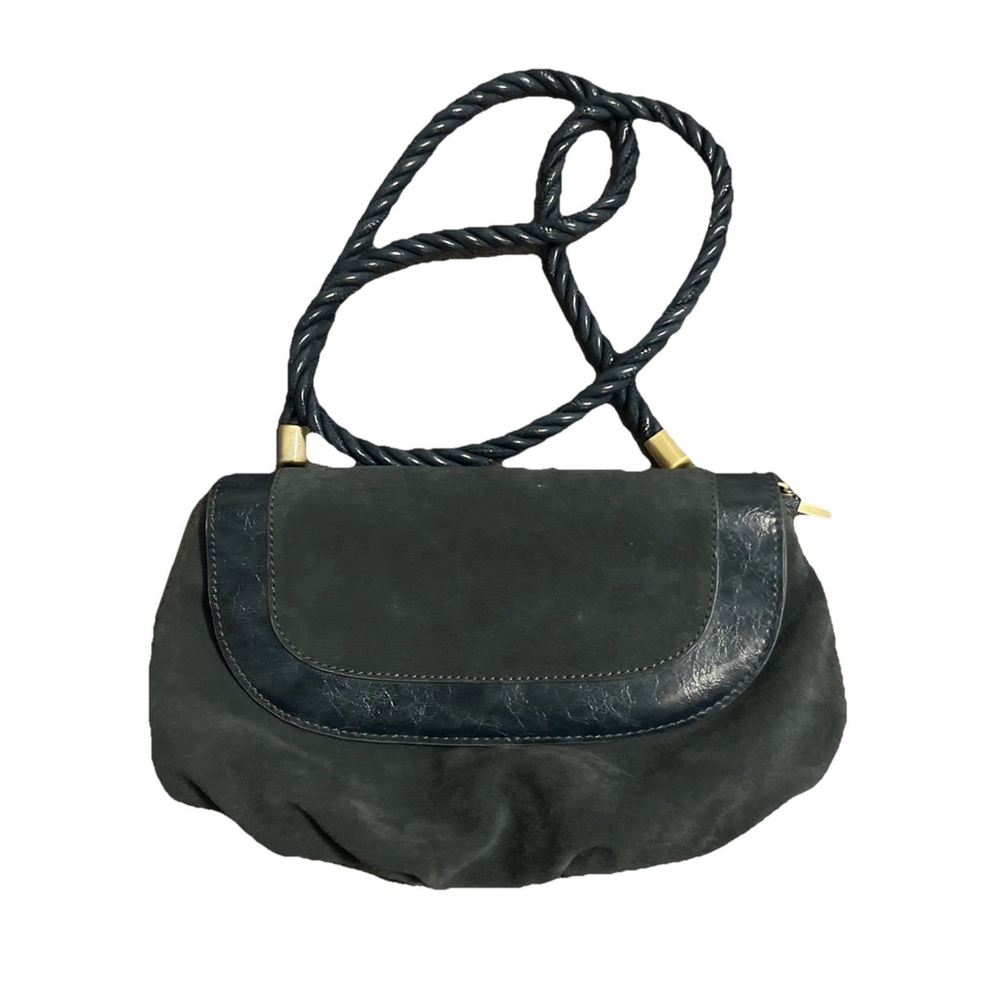 Anthropologie Suede Rope Strap Shoulder Bag | Slate Blue | Vintage Y2K Boho Bag - Picture 3 of 7